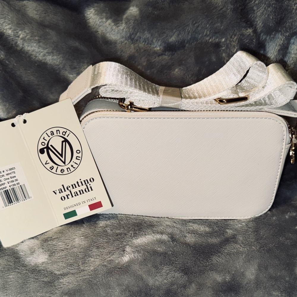 Valentino Orlandi White Studded Camera Bag Style Crossbody with Gold V Logo - Picture 3 of 3